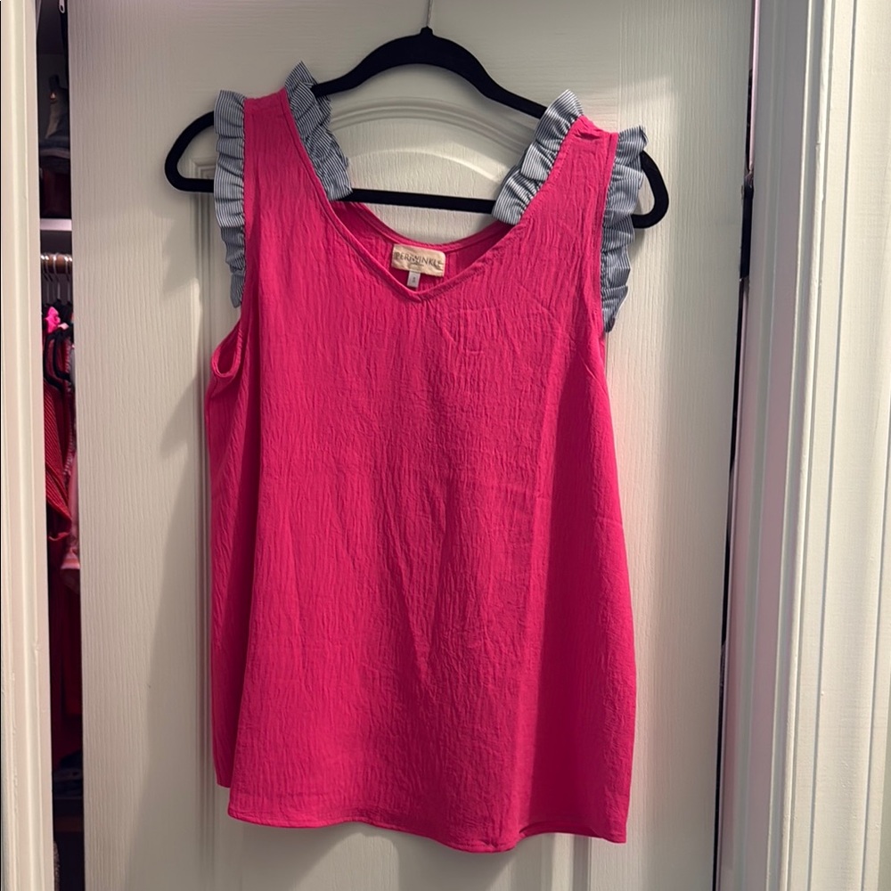 Periwinkle Pink Sleeveless Top with Ruffle Trim
